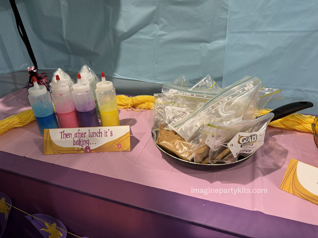 Tangled birthday party includes cookie decorating for the baking