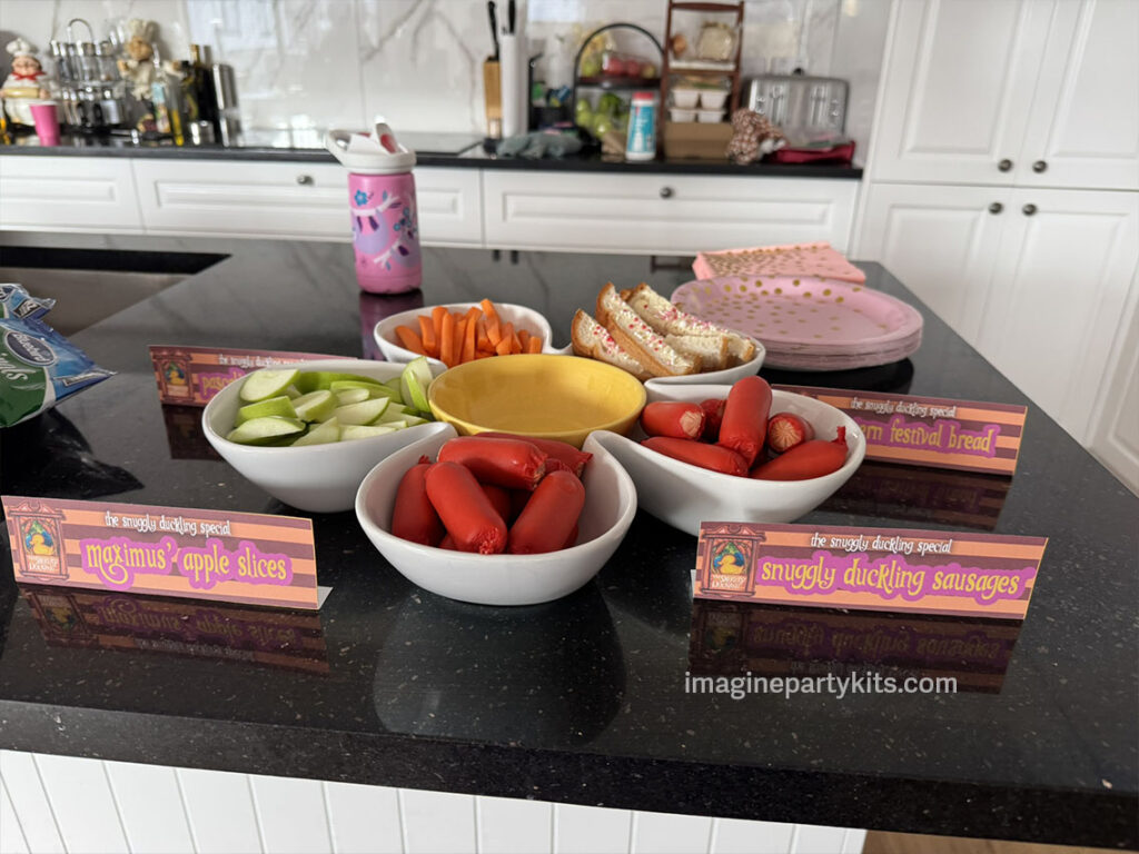 food for tangled birthday party includes snuggly duckling specials