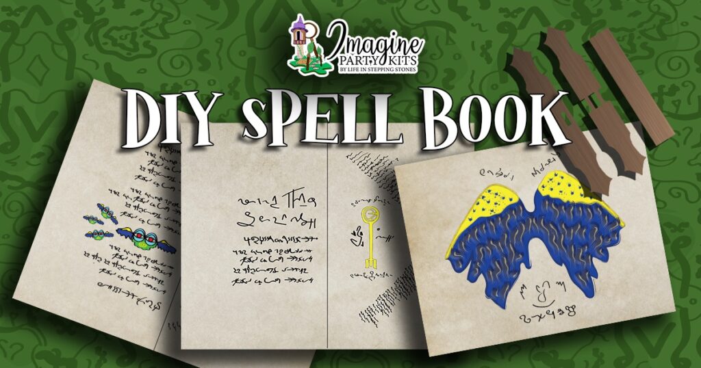 Printable Wicked party DIY spell book covers and magical spell pages for Oz-themed scavenger hunt, including editable invitations and vintage-style hinges for kids’ Wizard of Oz birthday party craft.