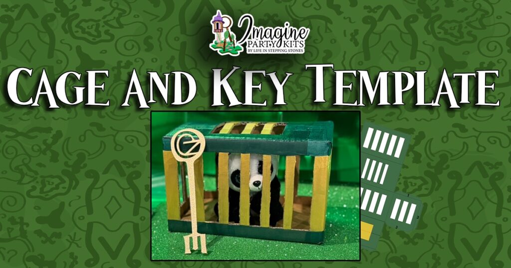Emerald City cage and key Cricut templates, printable party decor cut files for Wicked-inspired scavenger hunt and DIY kids birthday decorations