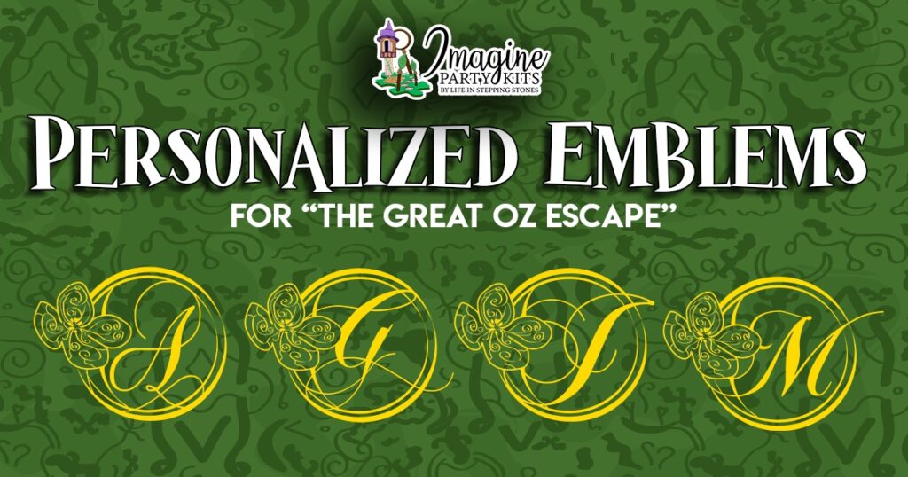 Gold floral alphabet letter emblems A–Z for party decorations, perfect for custom banners, favor bags, and invitations.