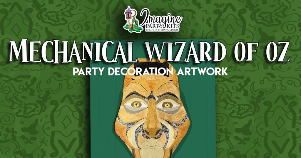 Mechanical Wizard Head artwork—high-resolution digital poster for Wicked-inspired party decor, printable steampunk style Wizard of Oz design for DIY backdrop and themed decorations